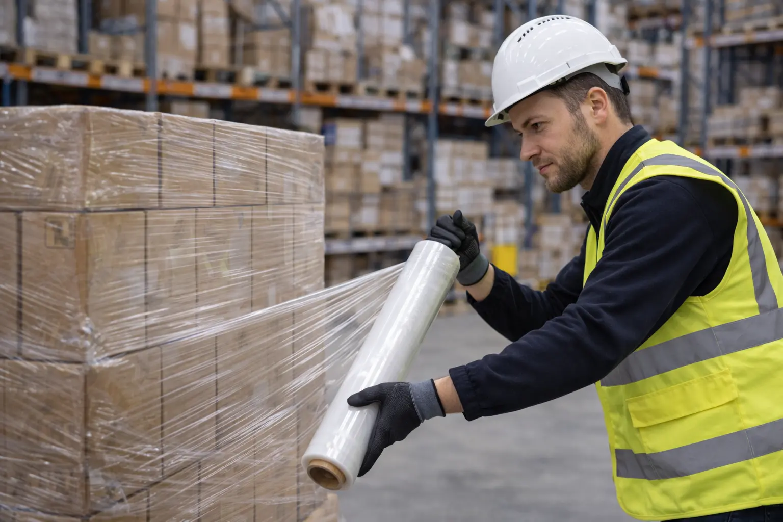 Skladištar mota paletu nano stretch folijom